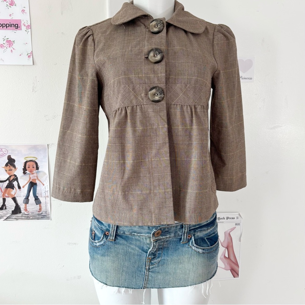 Candie's Beige and Brown Plaid Jacket